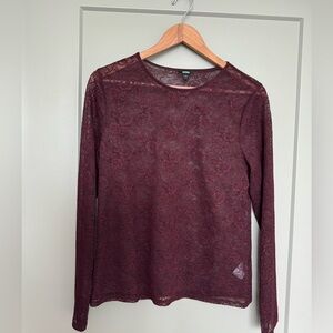Express Burgundy floral lace shirt